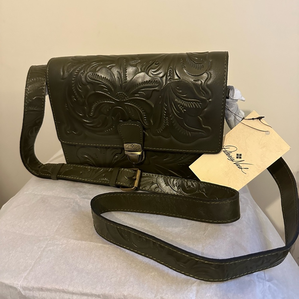 Patricia Nash Olive Green Crossbody Bag with Embossed Design
